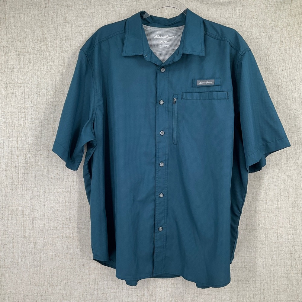 Eddie Bauer Fishing Shirt Mens XXL Teal Vented Ripstop Short Sleeve Outdoor